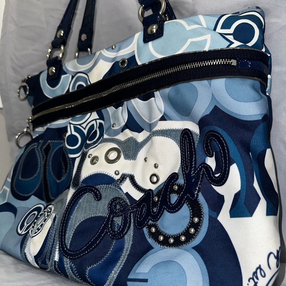 Coach Navy and White Tote Bag